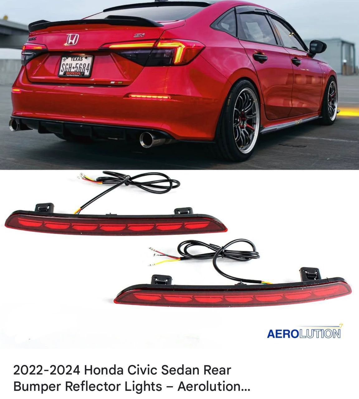Honda Civic Sedan 2022-2024 rear bumper reflector lights